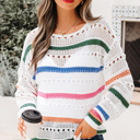 White XL Cheyenne Striped Pointelle Knit Sweater